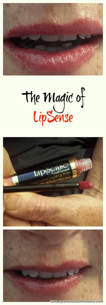 The Magic of LipSense Lip Stain: Mom with Corral Reef LipSense on her lips.